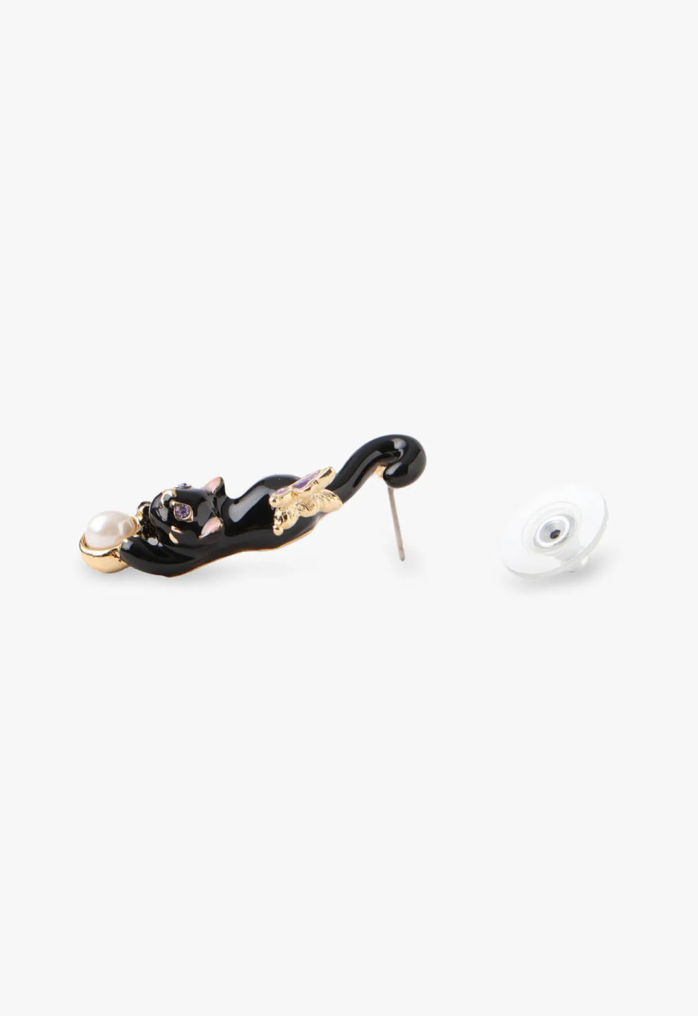 Playful Cat & Pearl Drop Earrings