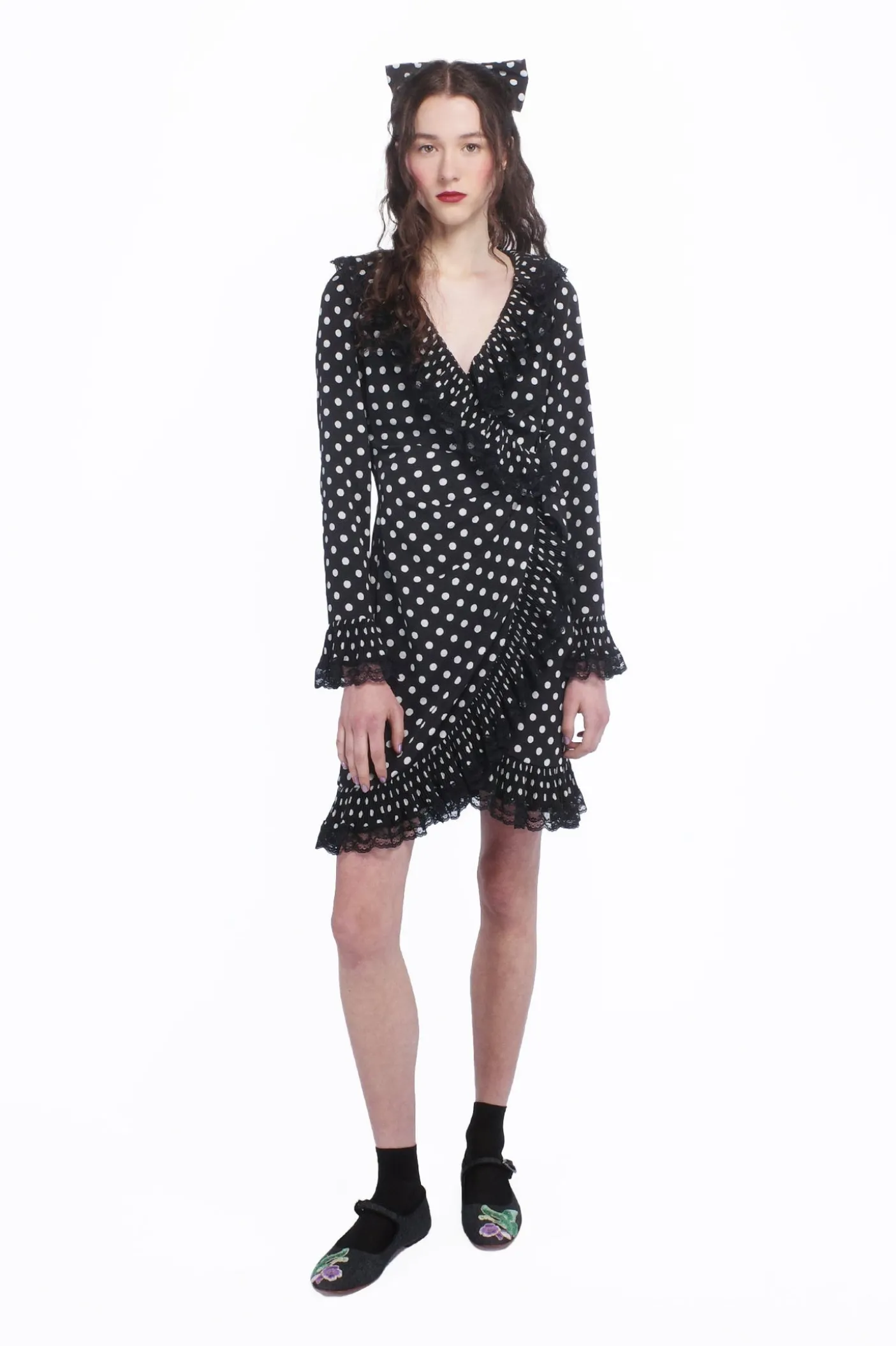 Polka Dot Pleated Wrap Dress