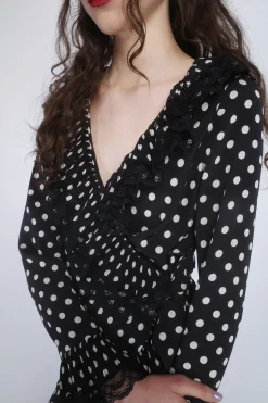 Polka Dot Pleated Wrap Dress