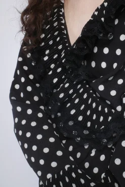 Polka Dot Pleated Wrap Dress