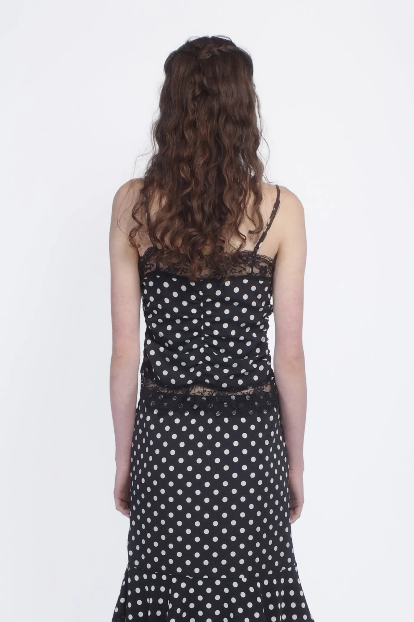 Polka Dot Ruched Lace Camisole
