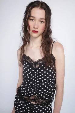 Polka Dot Ruched Lace Camisole