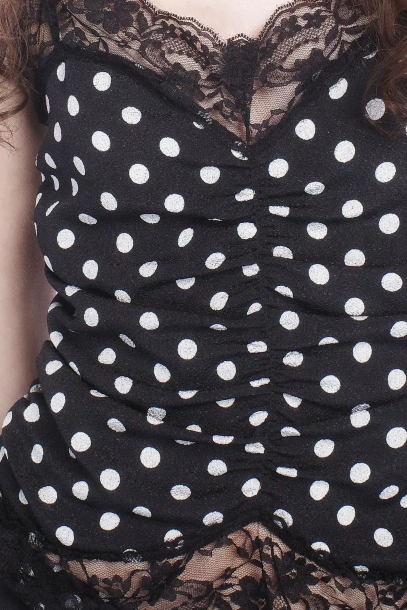 Polka Dot Ruched Lace Camisole