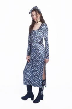 Posie Stretch Velvet Long Dress With Slit