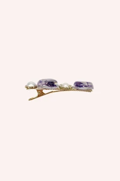 Purple Flower Hearts and Pearls Clamp Clip