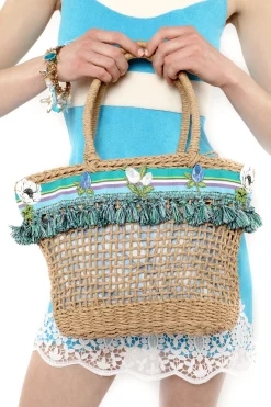 Raffia Tassel Bag-Baby Blue