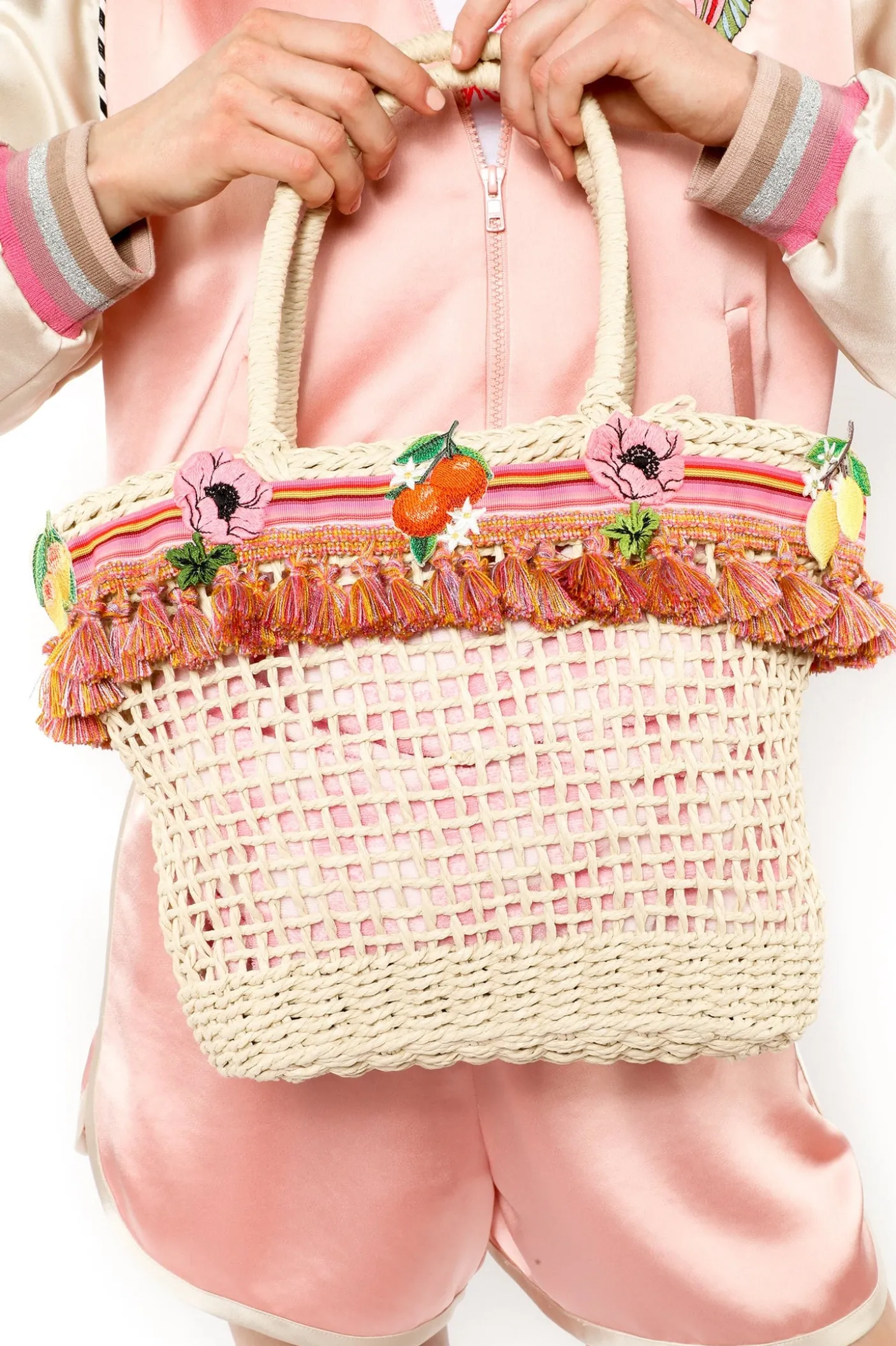 Raffia Tassel Bag-Pink