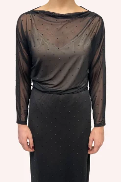 Rhinestone Mesh Gathered Top