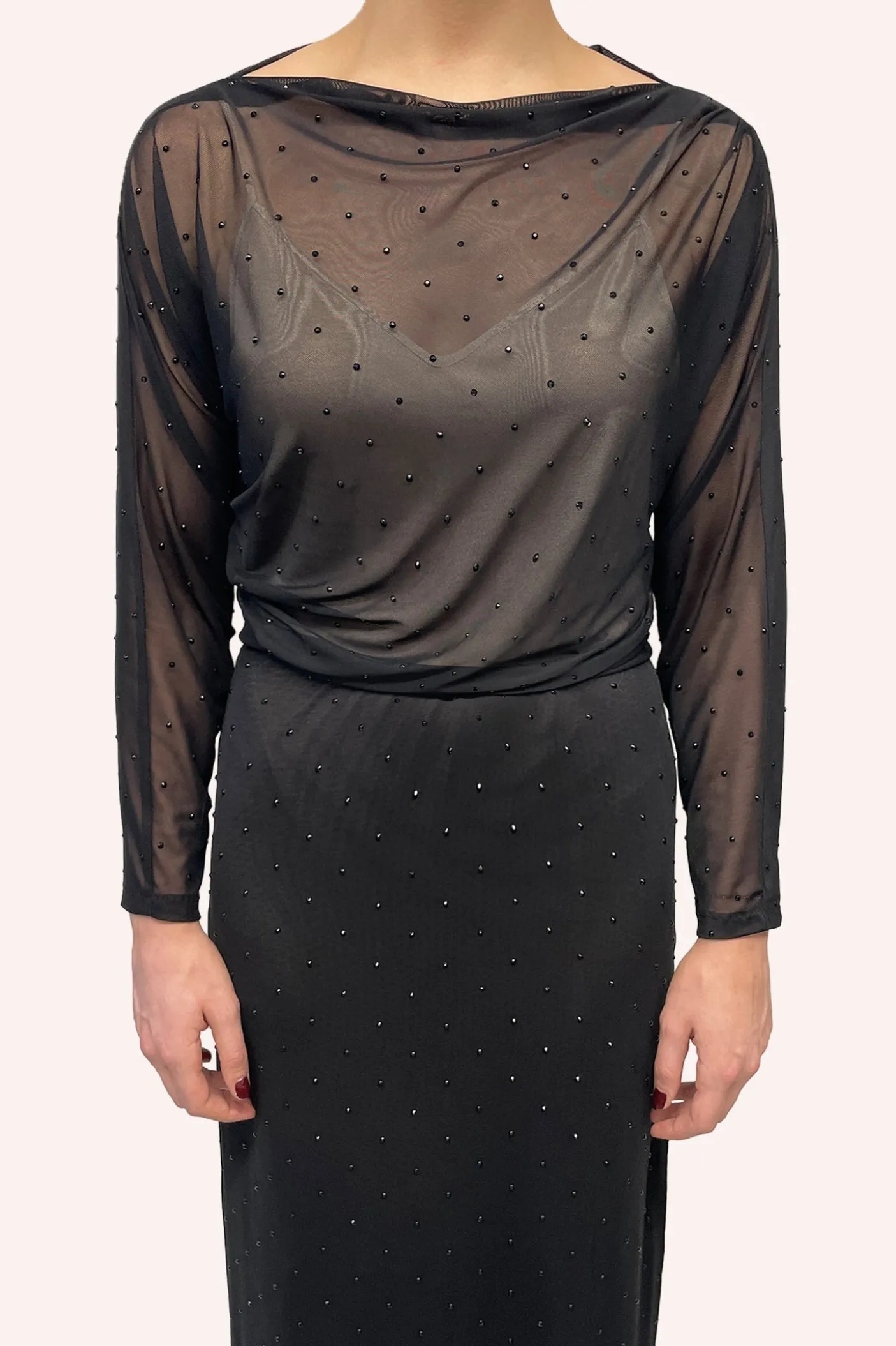 Rhinestone Mesh Gathered Top