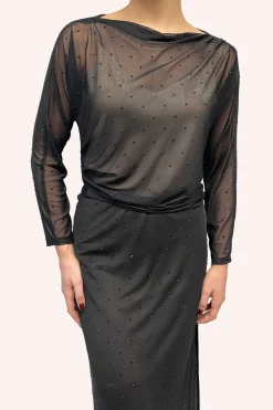 Rhinestone Mesh Gathered Top