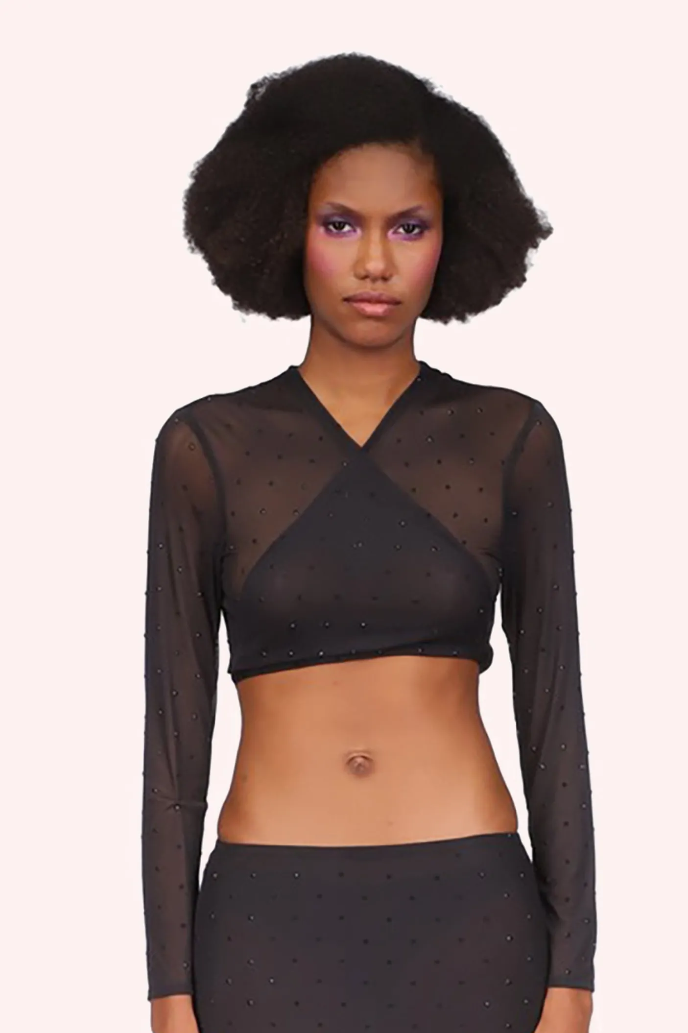 Rhinestone Mesh Tie Top