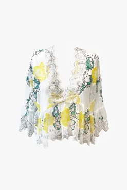 Rose Printed Chantilly Lace V-neck Blouse