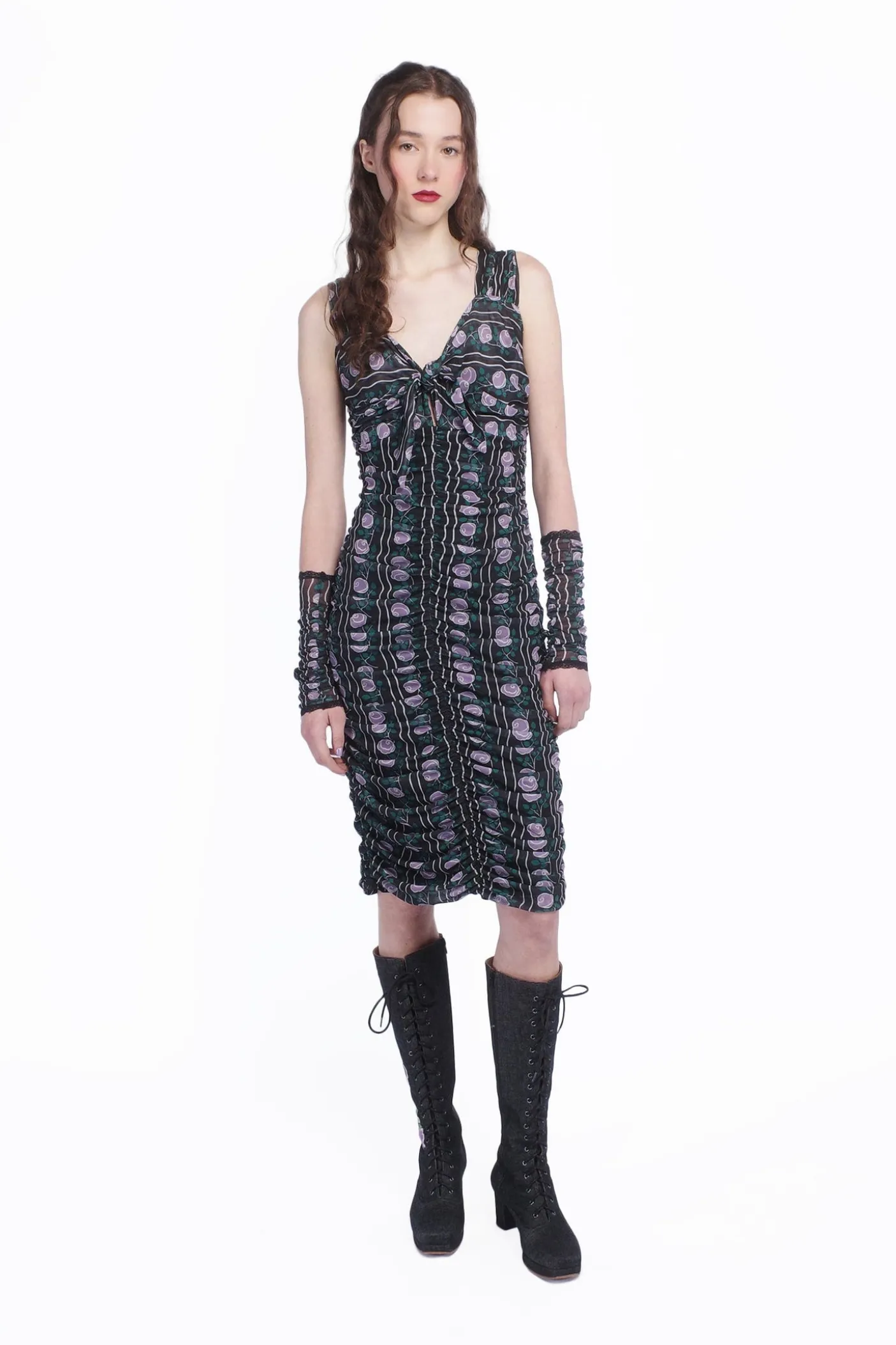 Rosetti Mesh Ruched Tie Dress