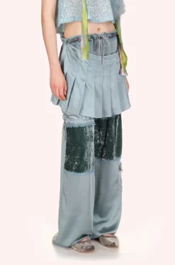 Sequin Chiffon Trimmed Washed Satin Pants