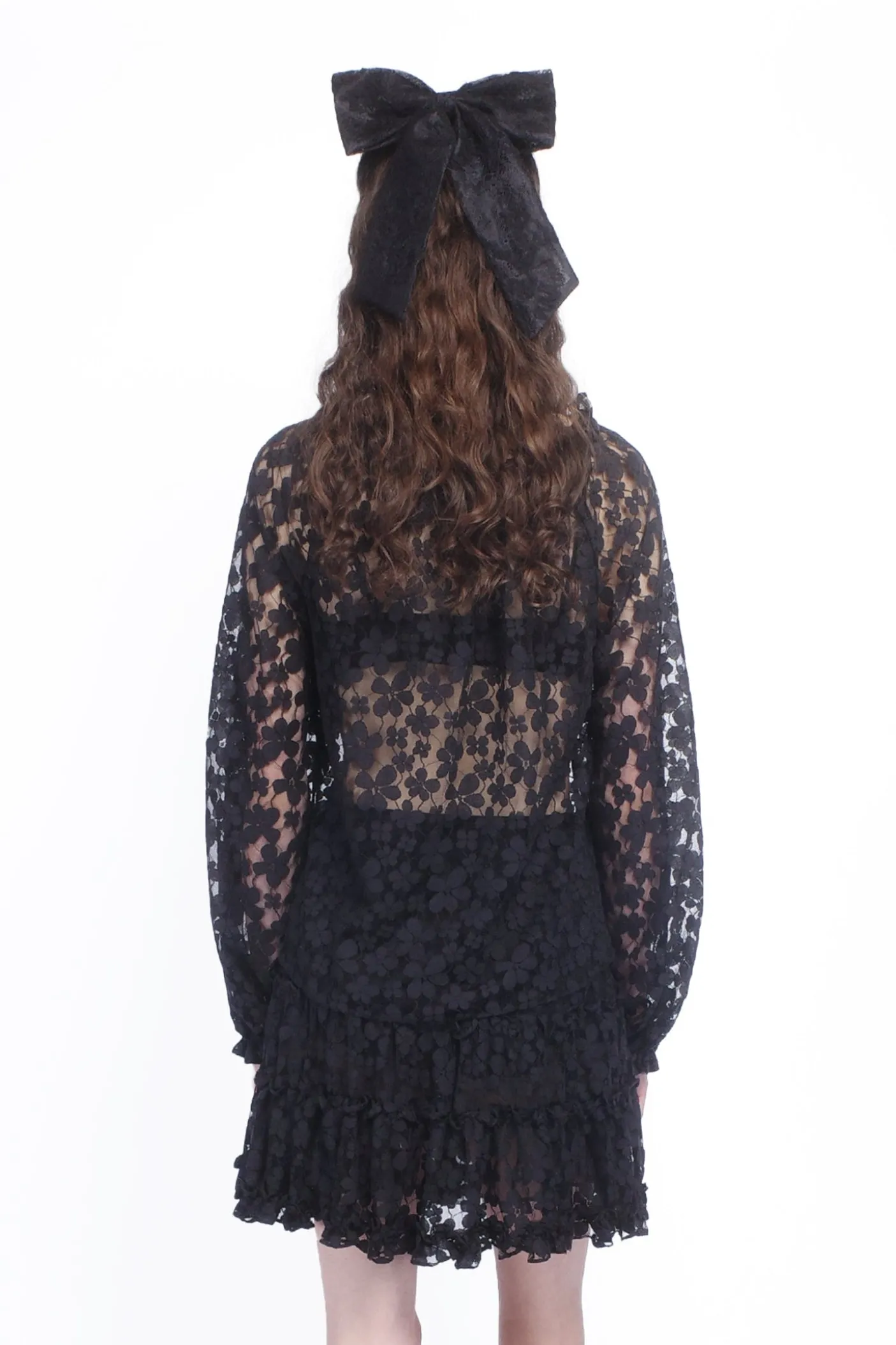 Shadow Blossom Tulle Elastic Lace Blouse