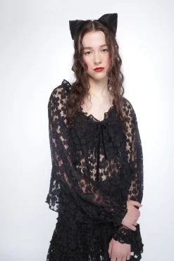 Shadow Blossom Tulle Elastic Lace Blouse