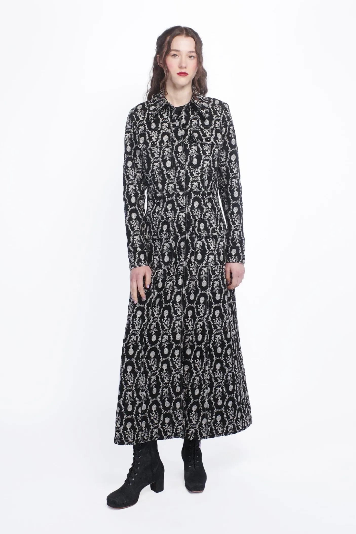 Sleeping Beauty Embroidered Faux Suede Long Coat