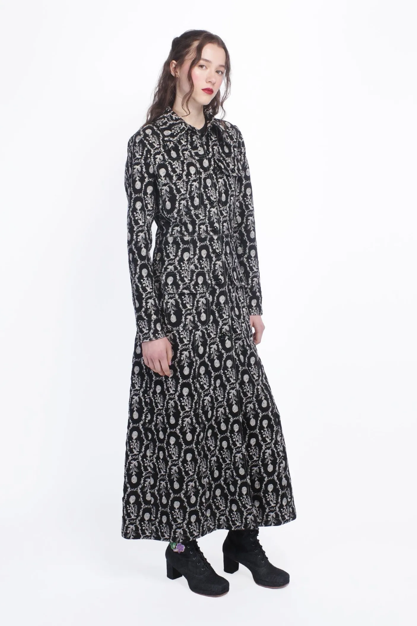 Sleeping Beauty Embroidered Faux Suede Long Coat