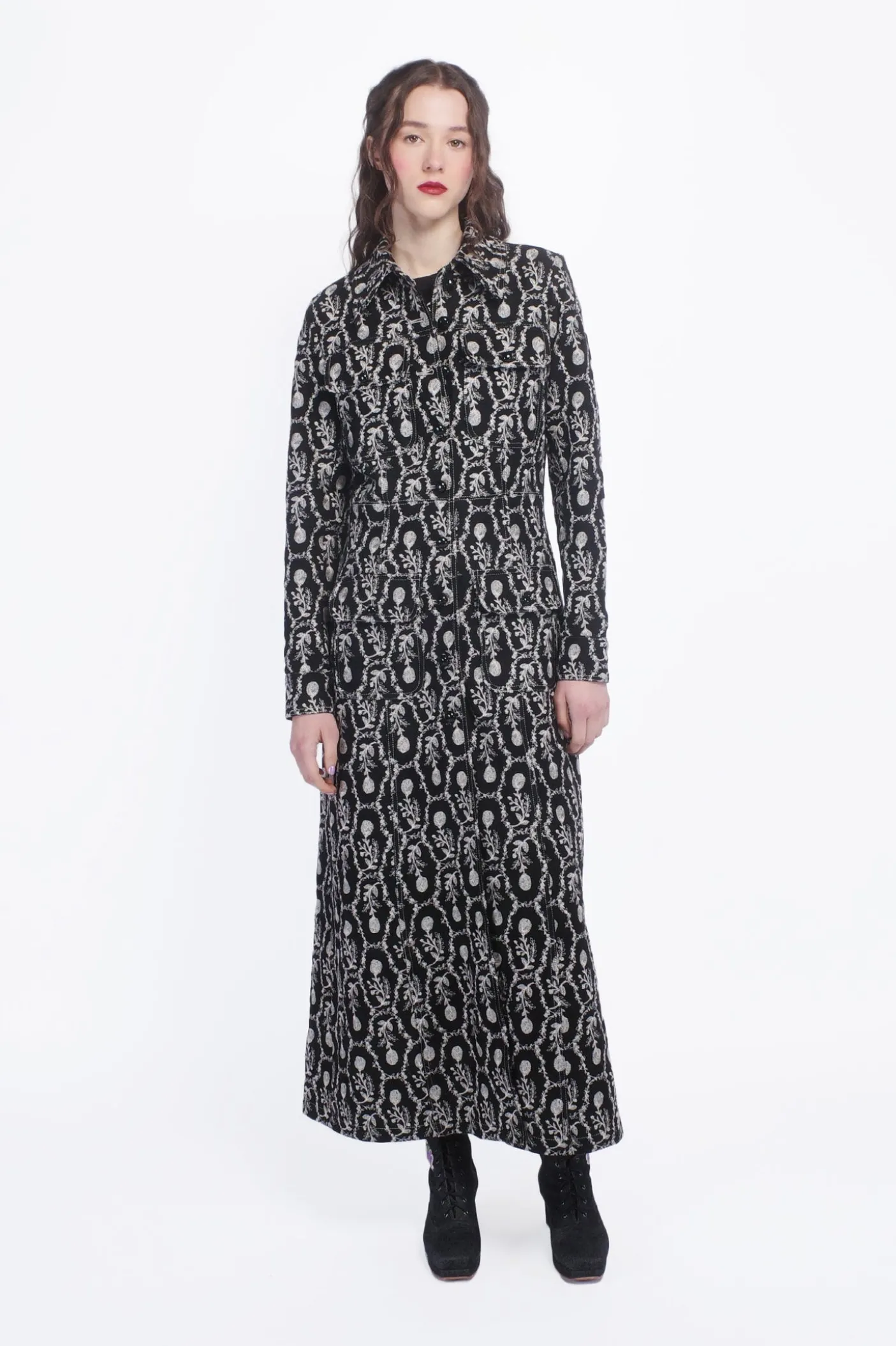Sleeping Beauty Embroidered Faux Suede Long Coat