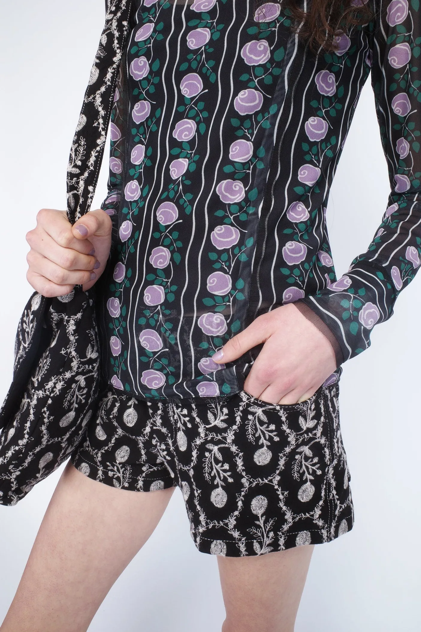 Sleeping Beauty Embroidered Faux Suede Shorts