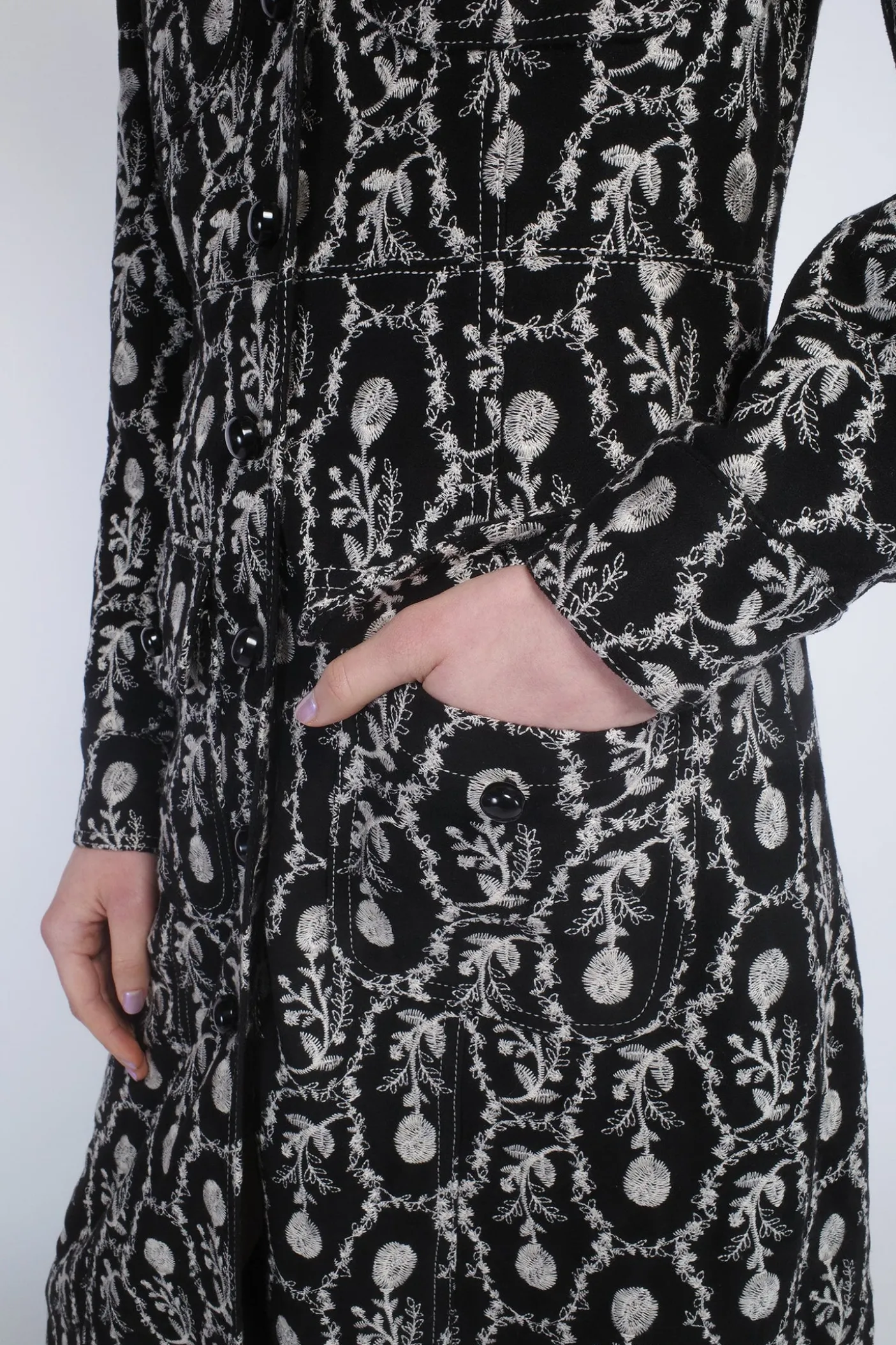 Sleeping Beauty Embroidered Faux Suede Long Coat