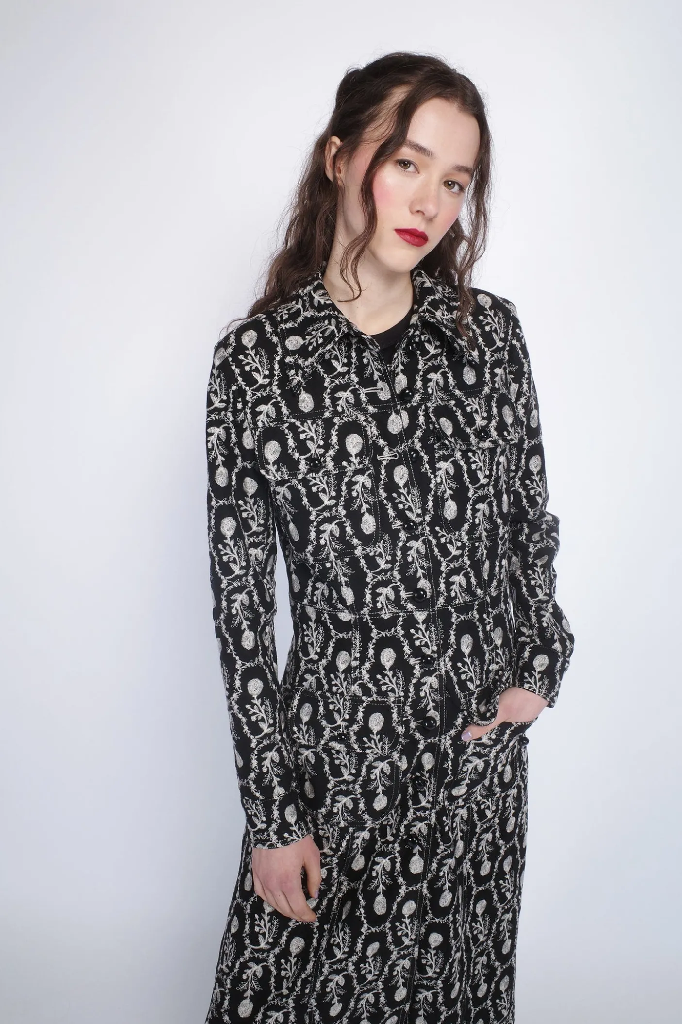 Sleeping Beauty Embroidered Faux Suede Long Coat