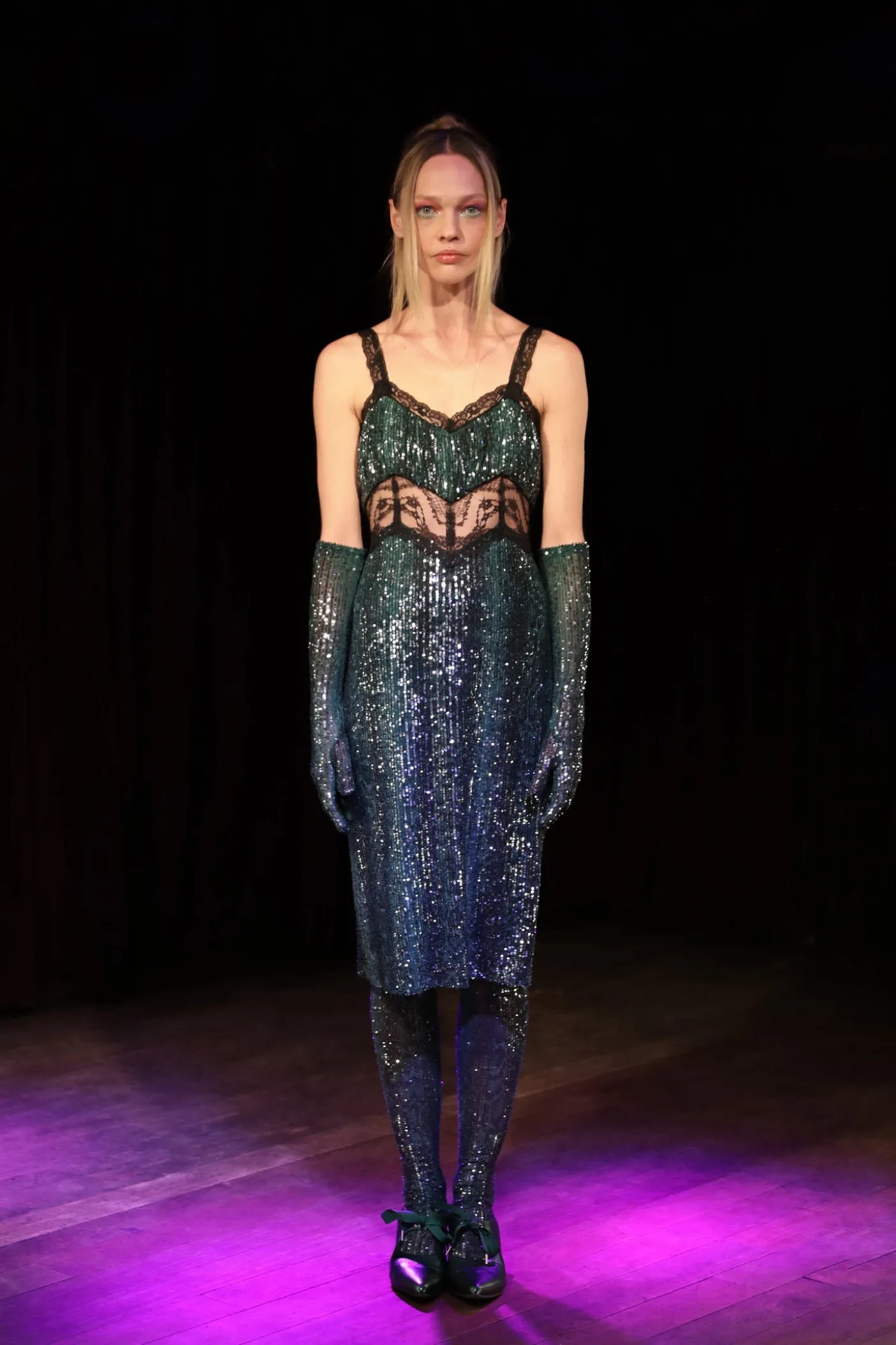Snakeskin Sequin & Lace Midi Dress