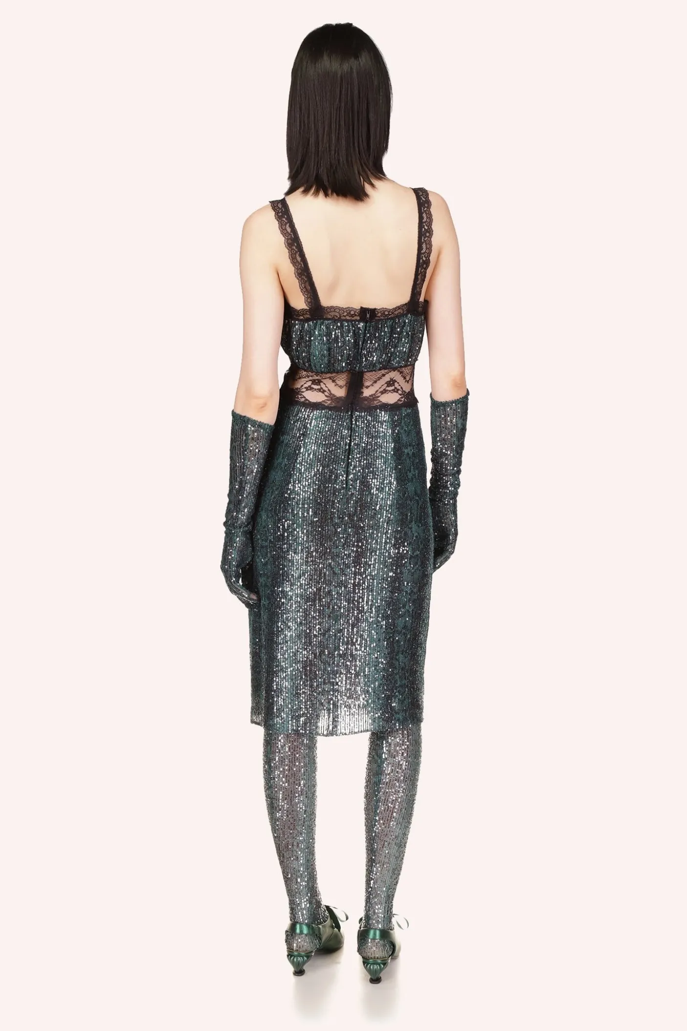Snakeskin Sequin & Lace Midi Dress
