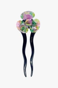 Spring Flower Chignon Hair Pin- Muted Green & Purple