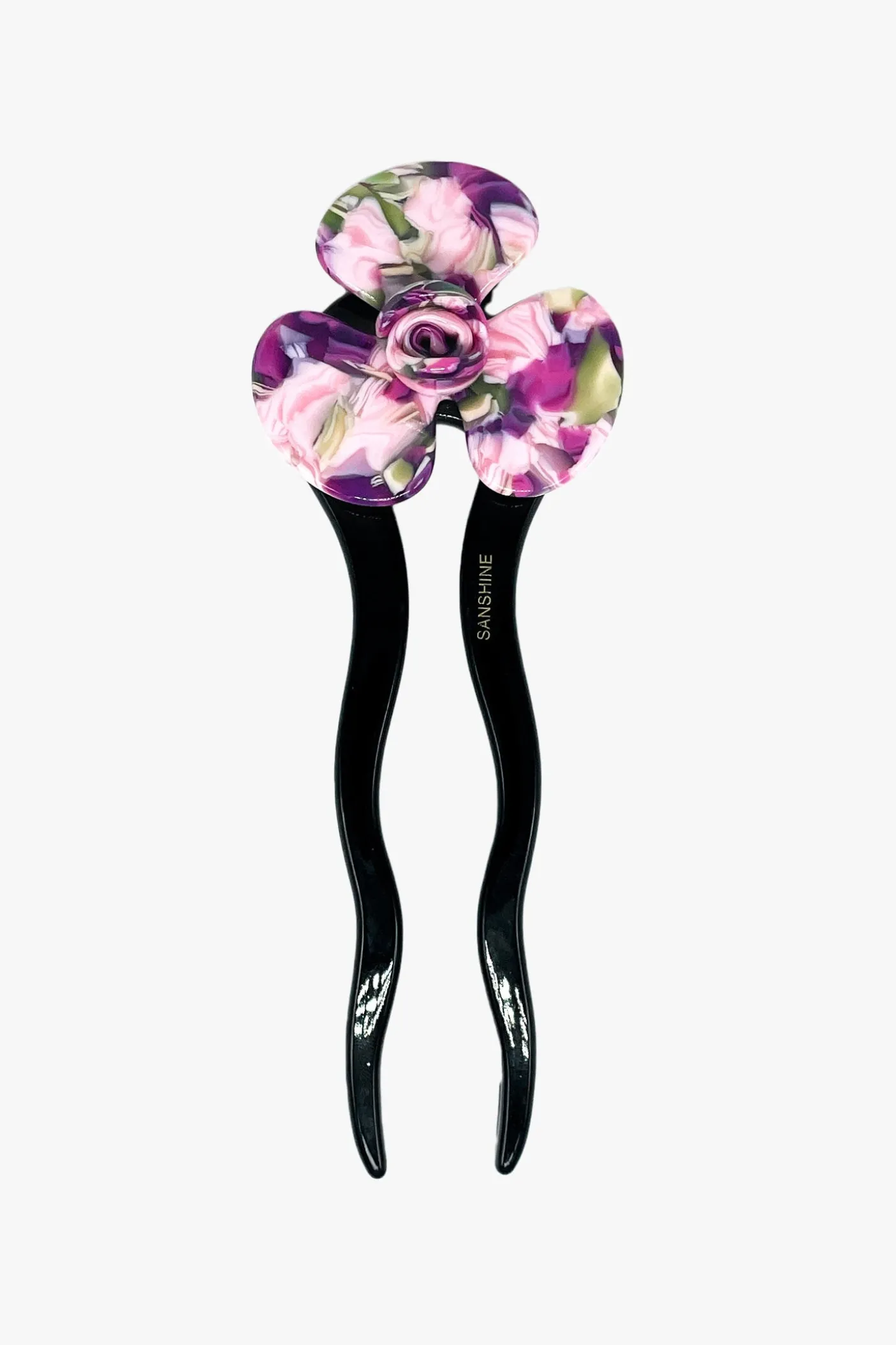 Spring Flower Chignon Hair Pin- Green & Purple