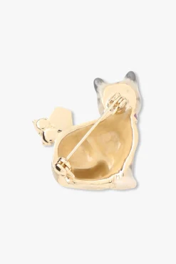 Striped Cat Brooch - Grey Multi