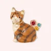 Striped Cat Brooch - Orange Multi