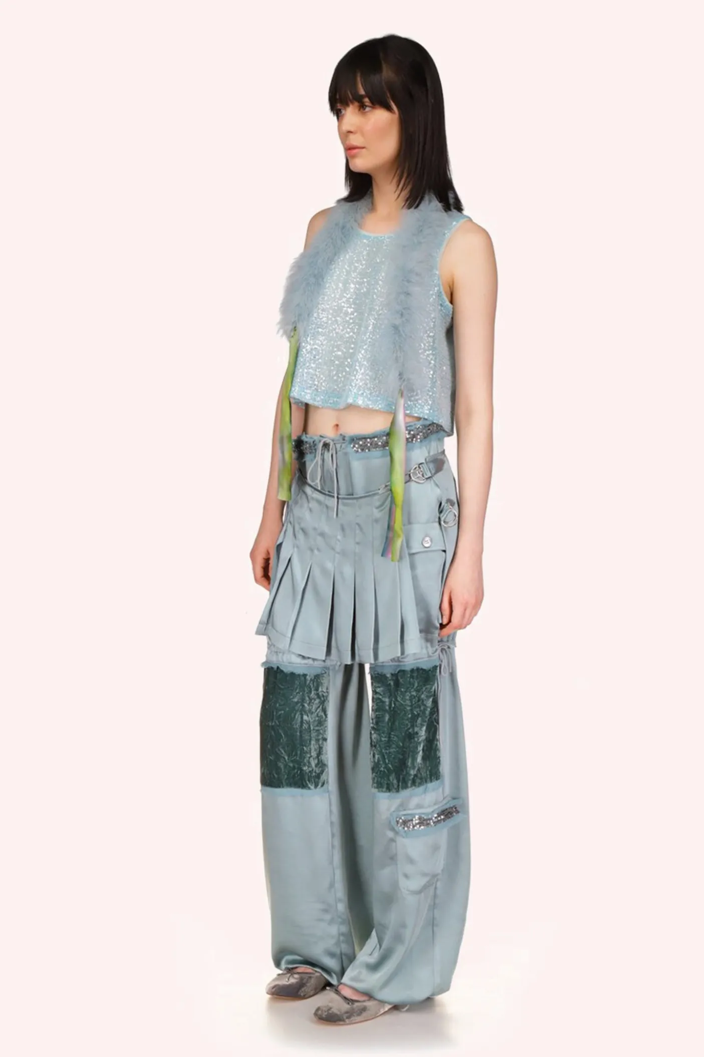Washed Satin Pleated Wrap
