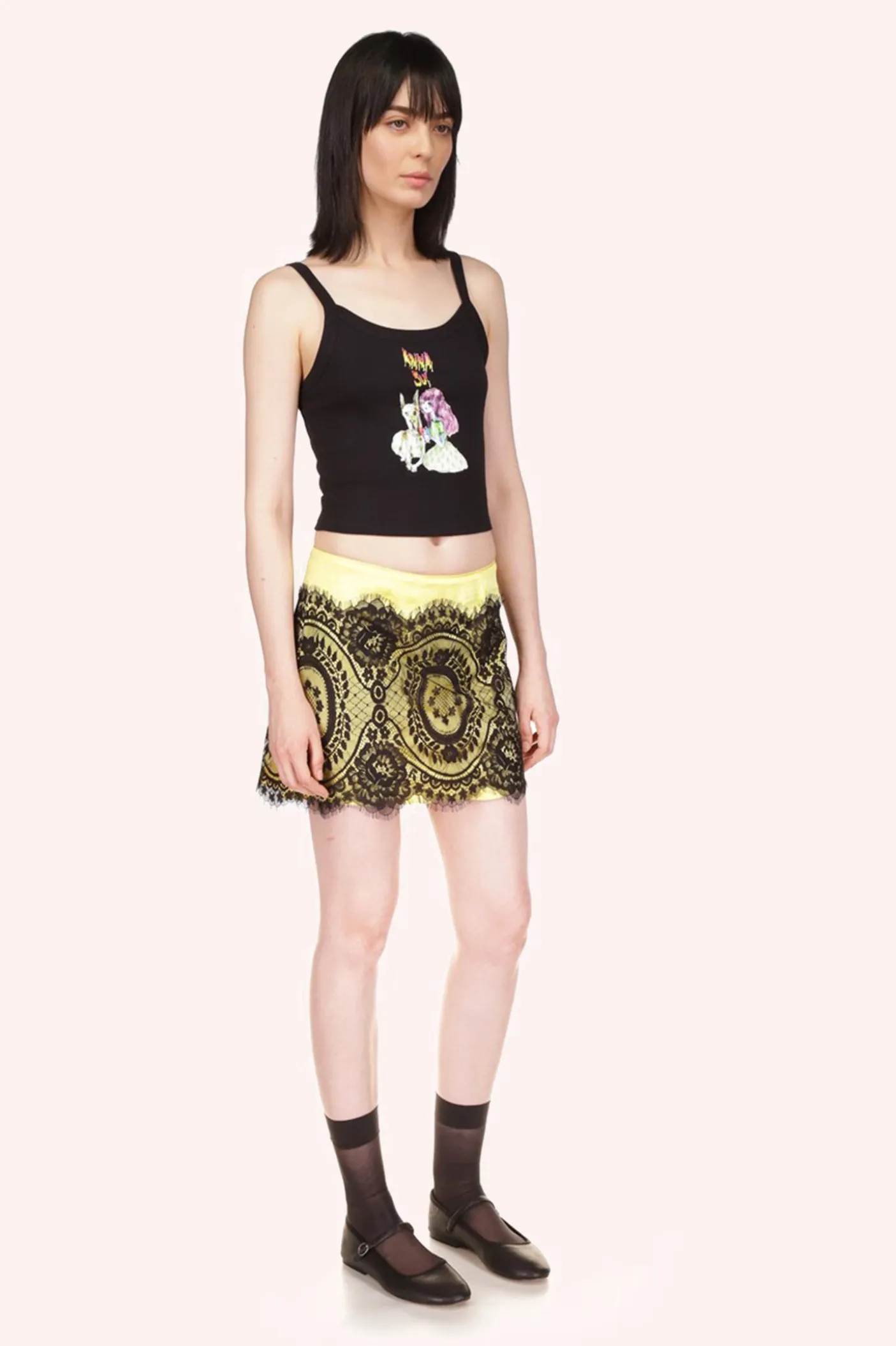 Washed Satin With Lace Mini Skirt