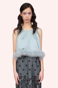 Washed Satin With Lace Top Trimmed With Marabou Feather