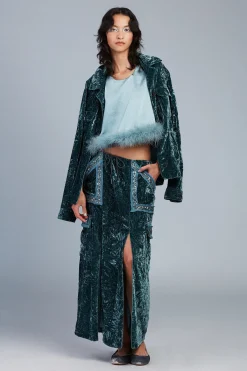 Washed Satin With Lace Top Trimmed With Marabou Feather