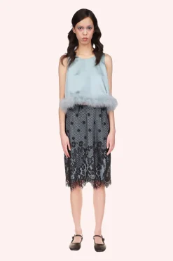 Washed Satin With Lace Top Trimmed With Marabou Feather