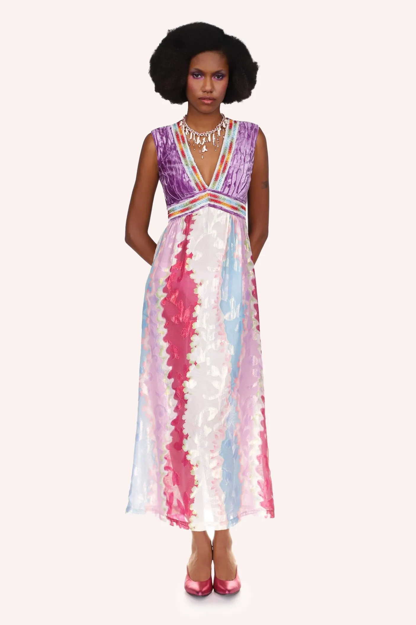 Wavy Clouds Velvet Bodice Sleeveless Dress