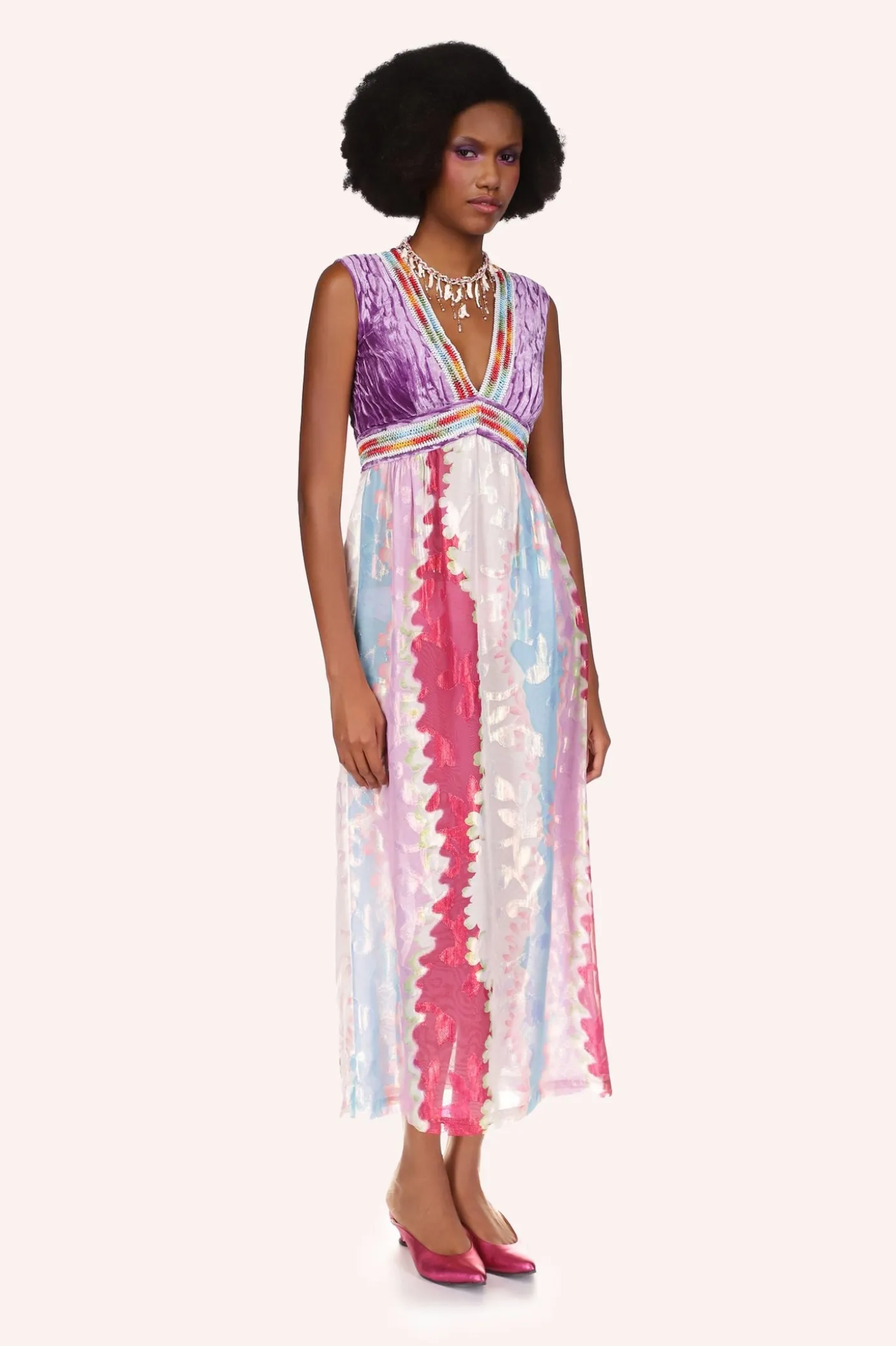 Wavy Clouds Velvet Bodice Sleeveless Dress
