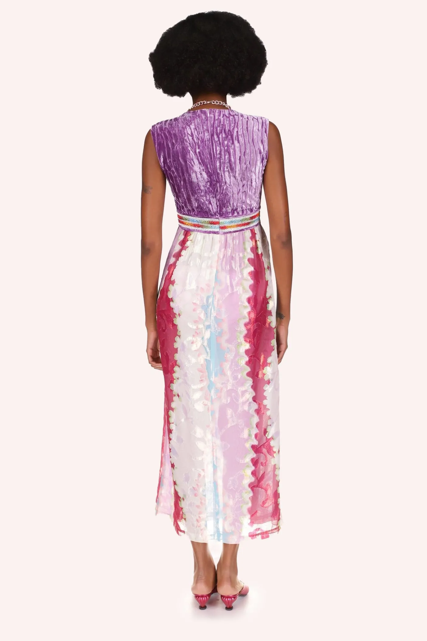 Wavy Clouds Velvet Bodice Sleeveless Dress