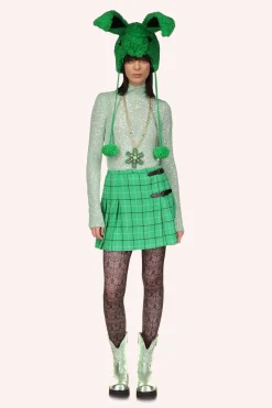 Windowpane Pleated Skirt