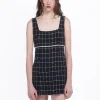 Windowpane Tweed Square Neck Mini Dress
