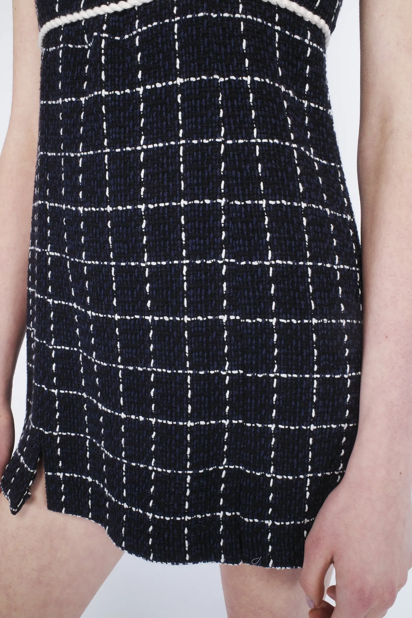 Windowpane Tweed Square Neck Mini Dress